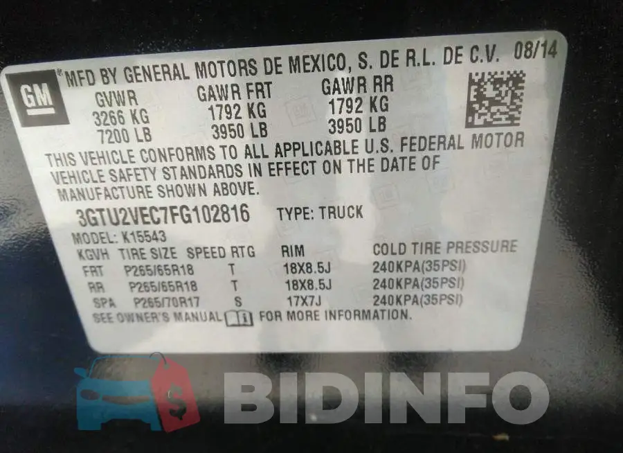 3GTU2VEC7FG102816 Photo# 9