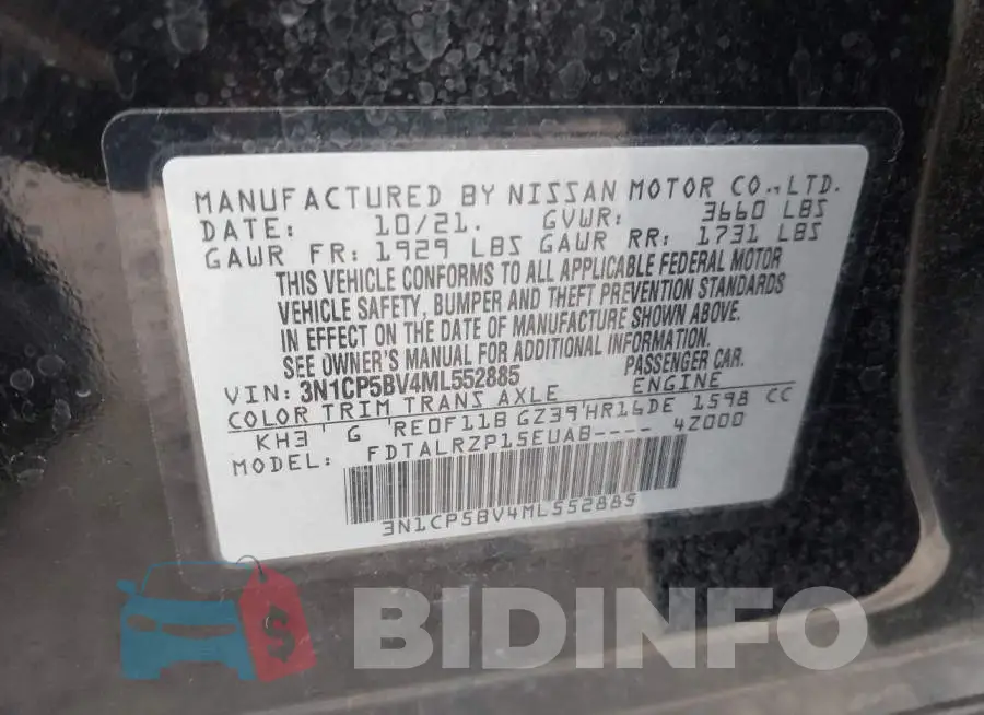 3N1CP5BV4ML552885 Photo# 9