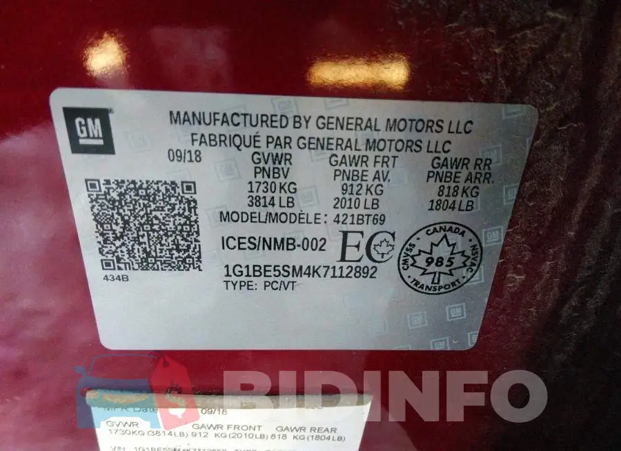 1G1BE5SM4K7112892 Photo# 9