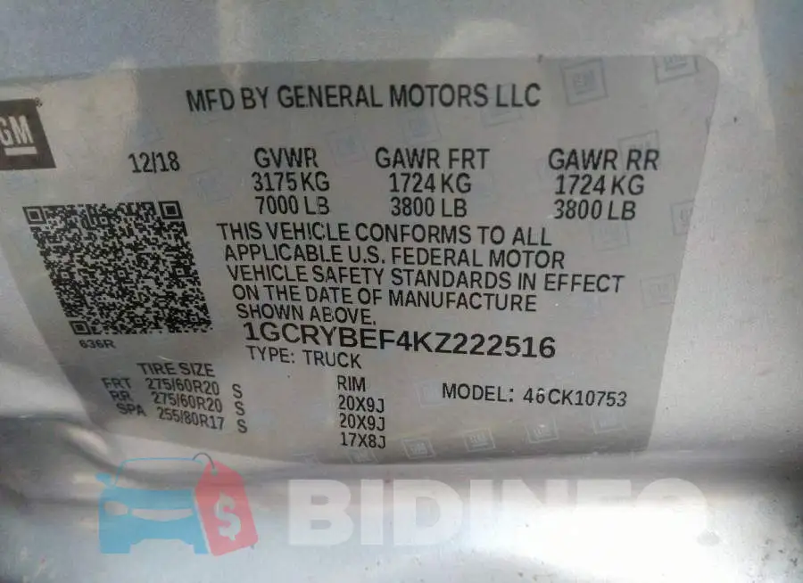 1GCRYBEF4KZ222516 Photo# 9