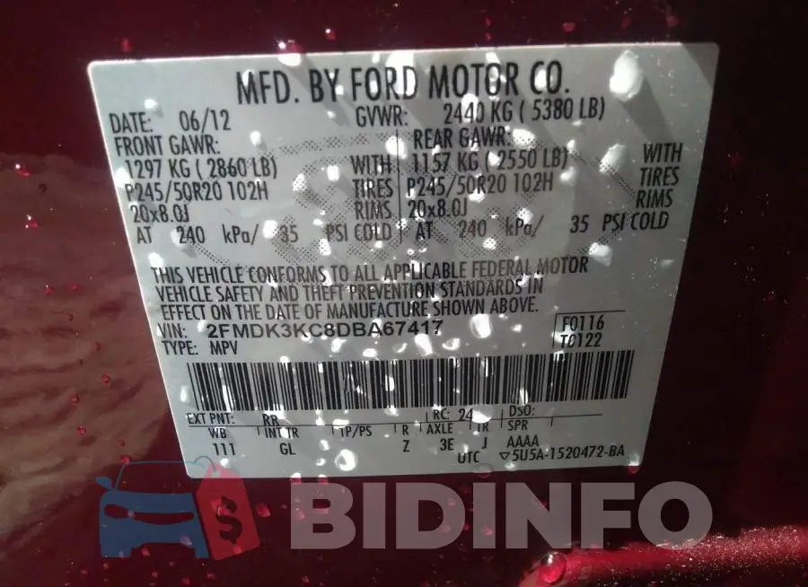 2FMDK3KC8DBA67417 Photo# 9