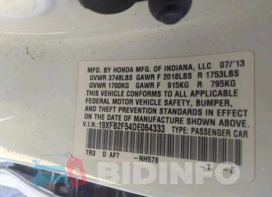 19XFB2F54DE064333 Photo# 9