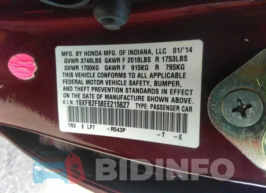 19XFB2F58EE215627 Photo# 9