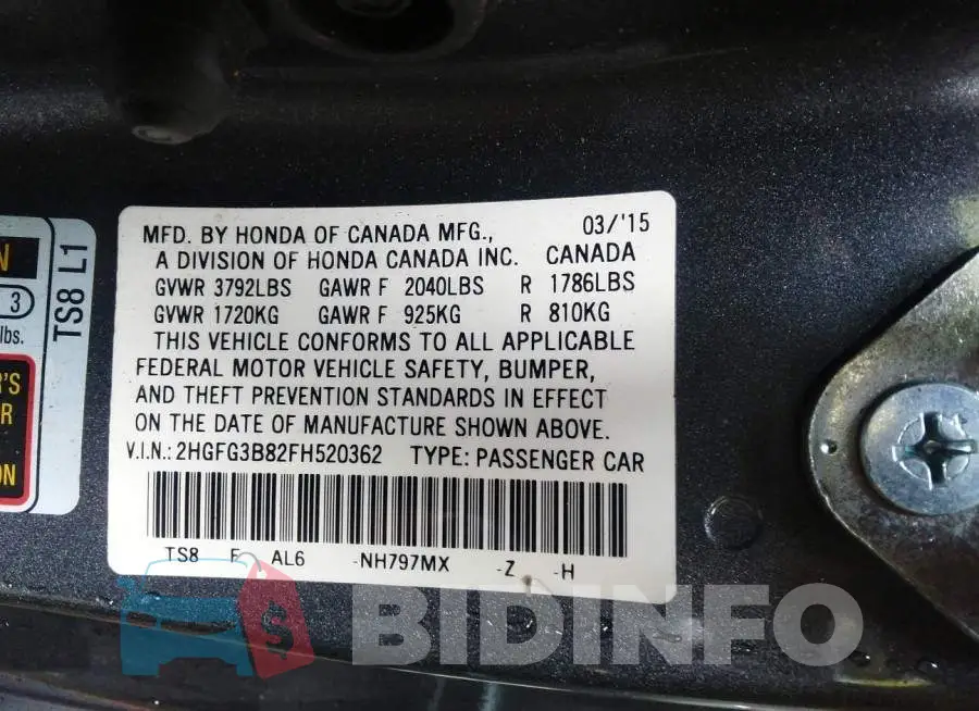 2HGFG3B82FH520362 Photo# 9