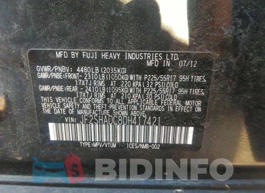 JF2SHADC8DH417421 Photo# 9