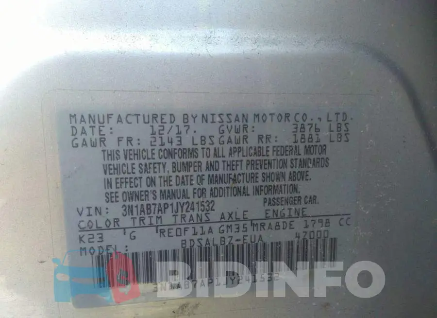 3N1AB7AP1JY241532 Photo# 9