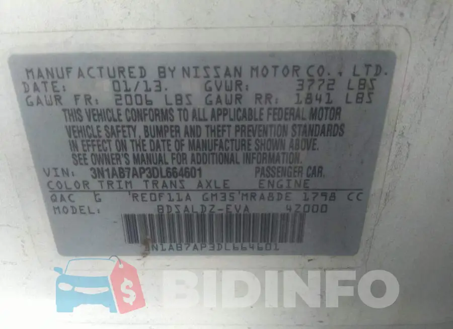 3N1AB7AP3DL664601 Photo# 9