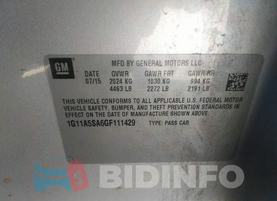1G11A5SA6GF111429 Photo# 9