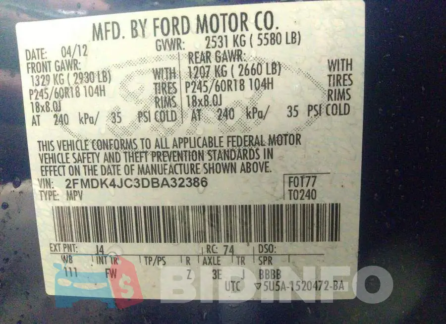 2FMDK4JC3DBA32386 Photo# 9