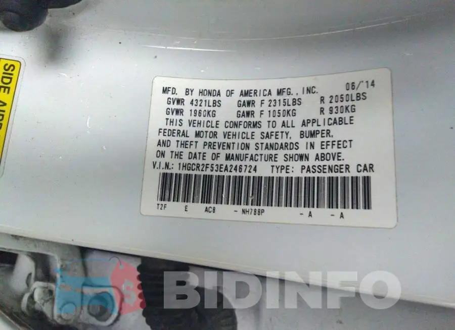 1HGCR2F53EA246724 Photo# 9