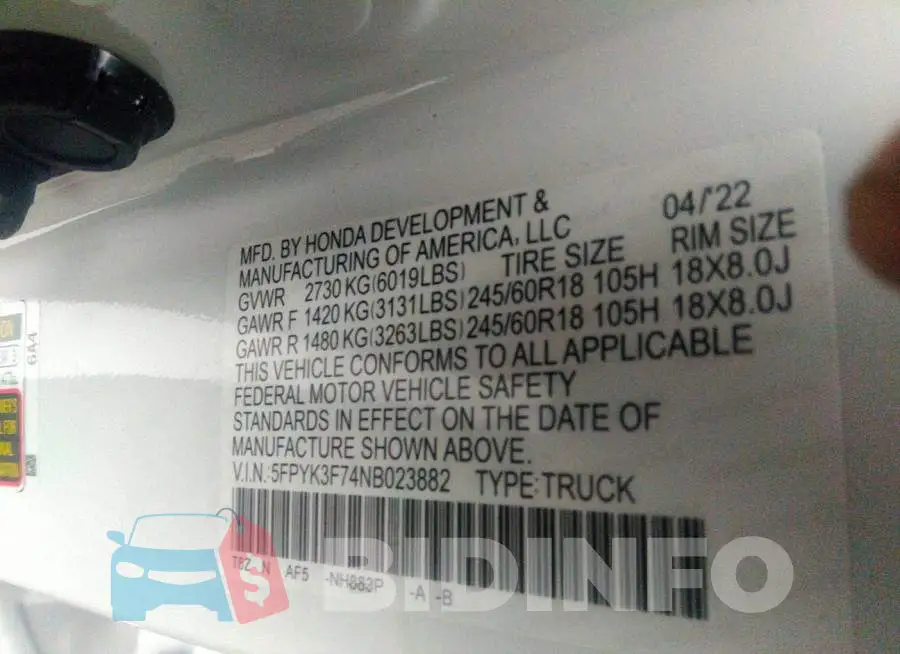 5FPYK3F74NB023882 Photo# 9