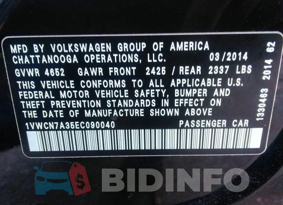 1VWCN7A35EC090040 Photo# 9