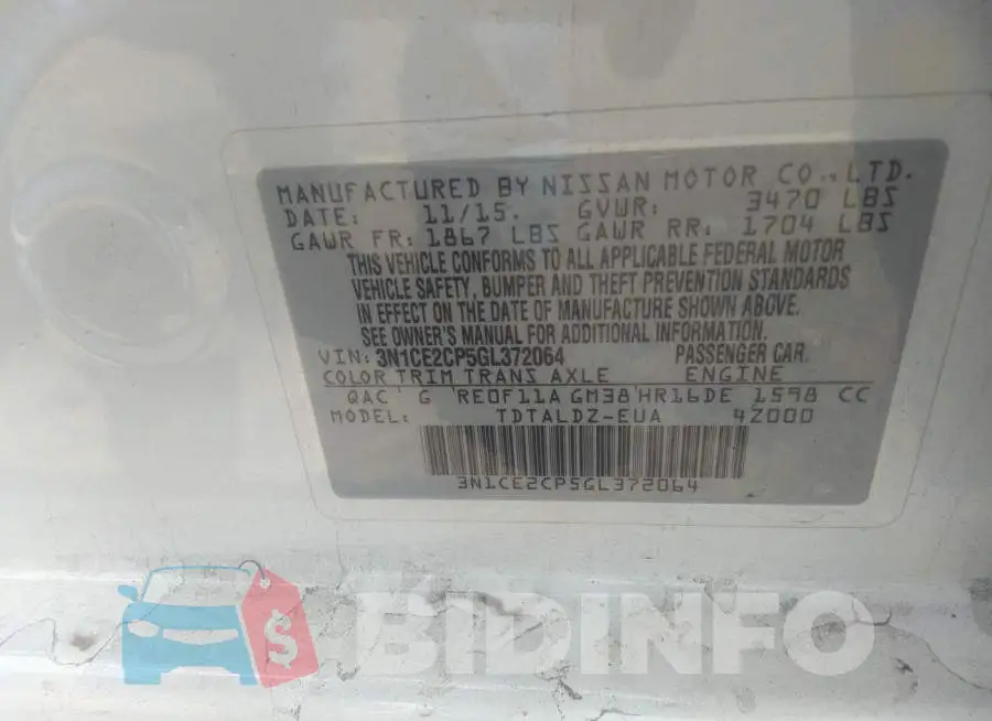 3N1CE2CP5GL372064 Photo# 9