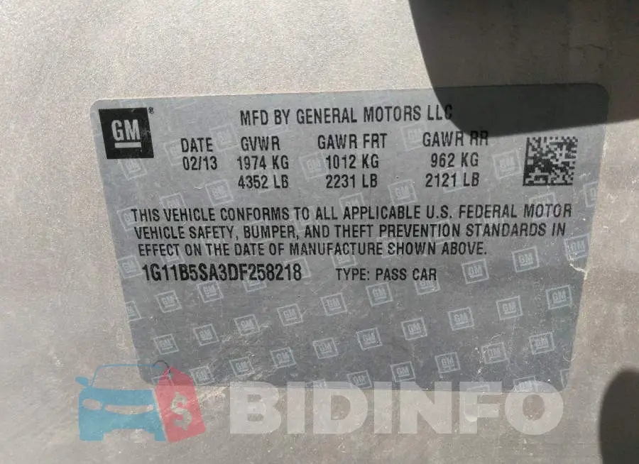 1G11B5SA3DF258218 Photo# 9