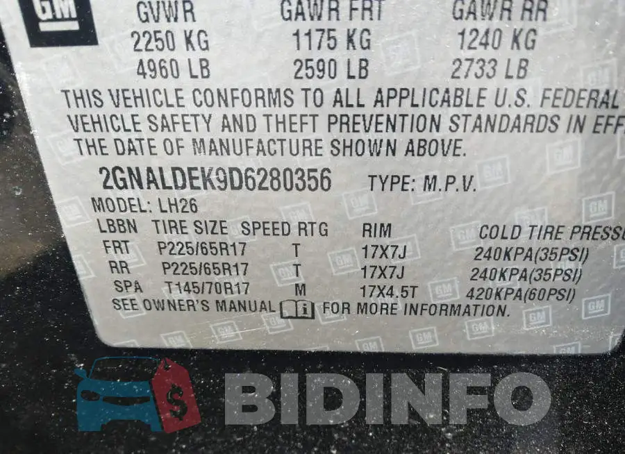 2GNALDEK9D6280356 Photo# 9