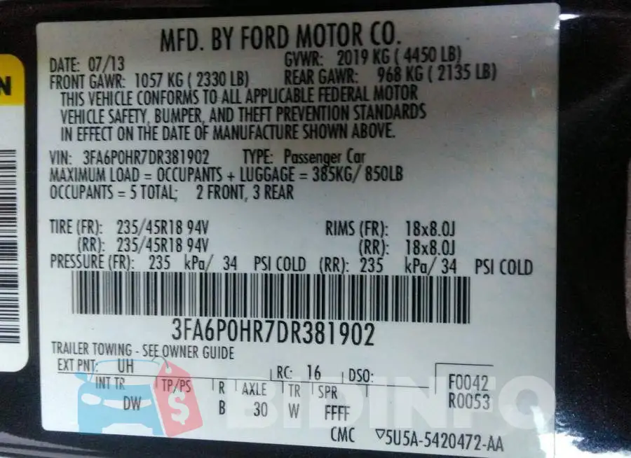 3FA6P0HR7DR381902 Photo# 9