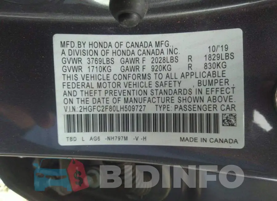 2HGFC2F80LH509727 Photo# 9