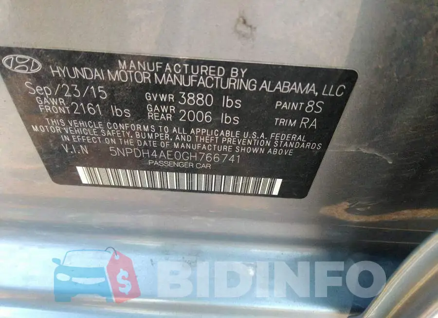 5NPDH4AE0GH766741 Photo# 9