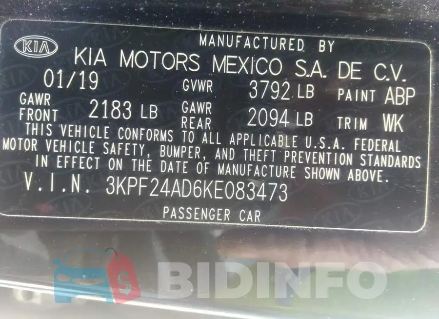 3KPF24AD6KE083473 Photo# 9