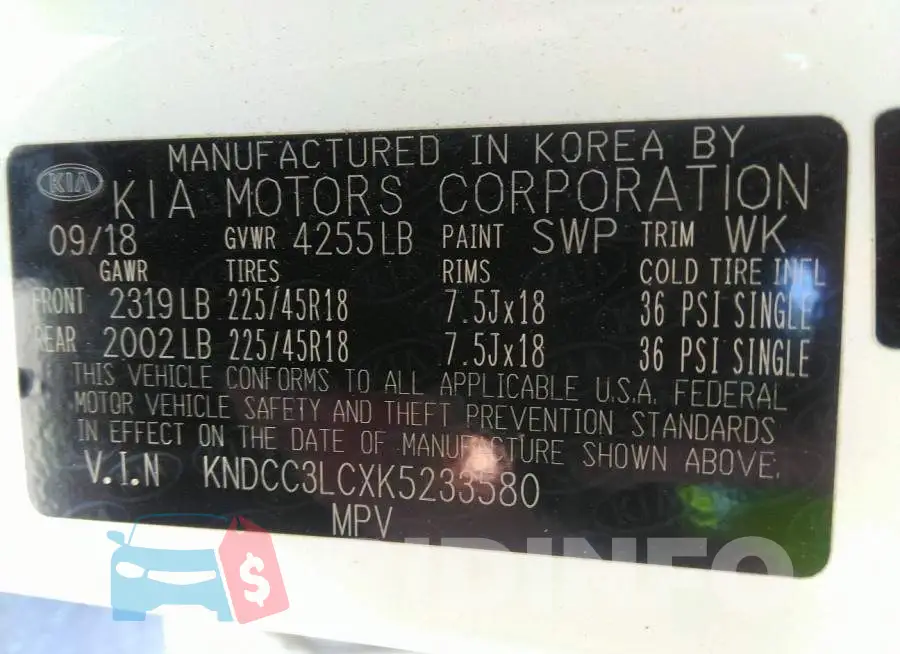 KNDCC3LCXK5233580 Photo# 9