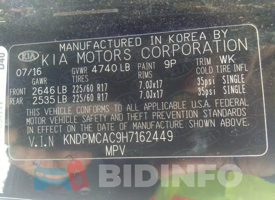 KNDPMCAC9H7162449 Photo# 9
