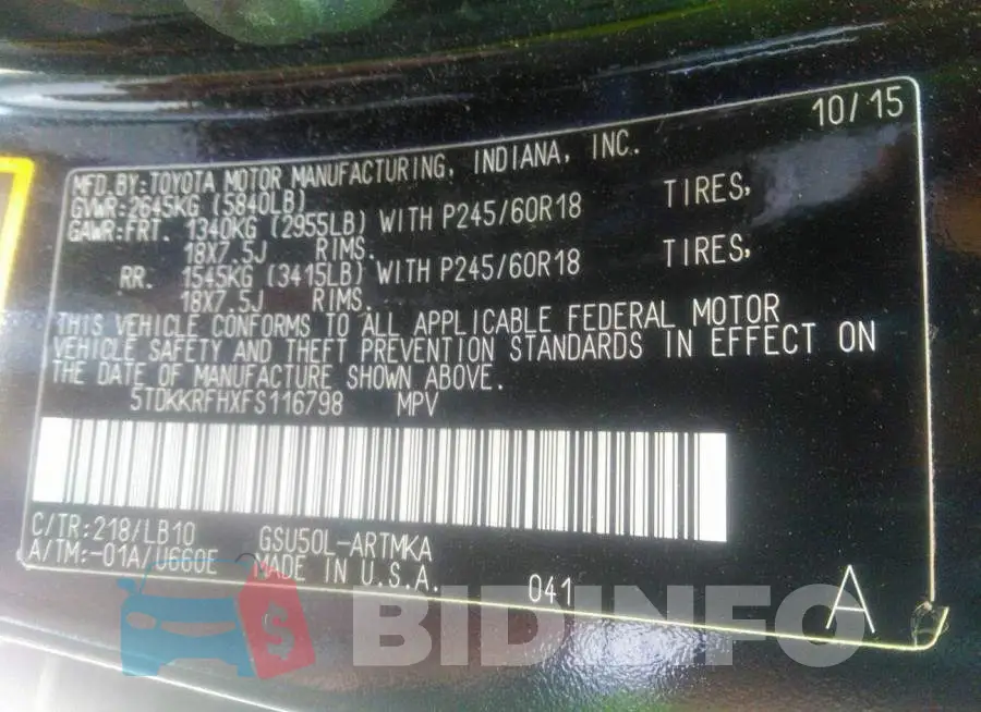 5TDKKRFHXFS116798 Photo# 9