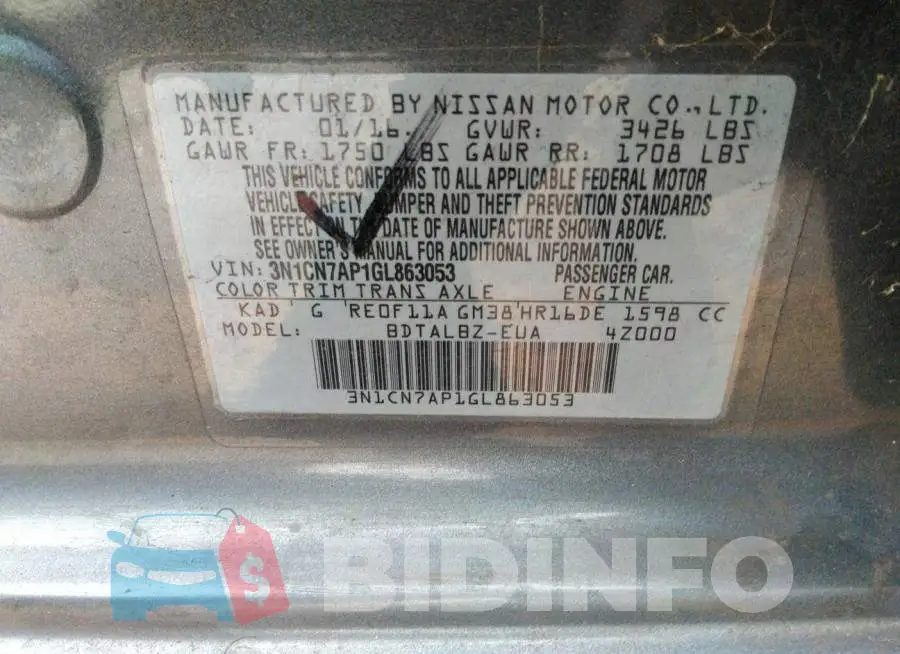 3N1CN7AP1GL863053 Photo# 9