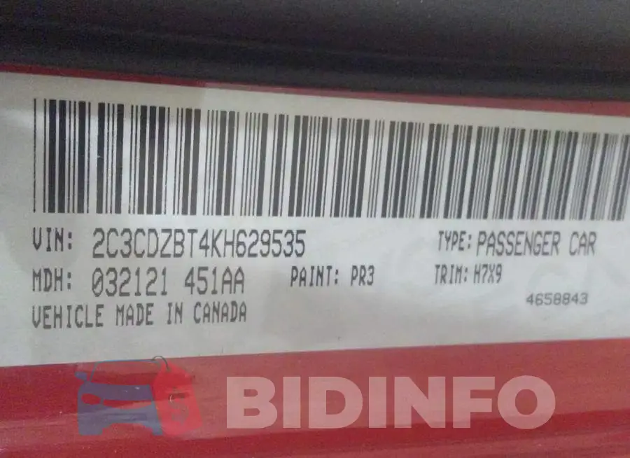 2C3CDZBT4KH629535 Photo# 9