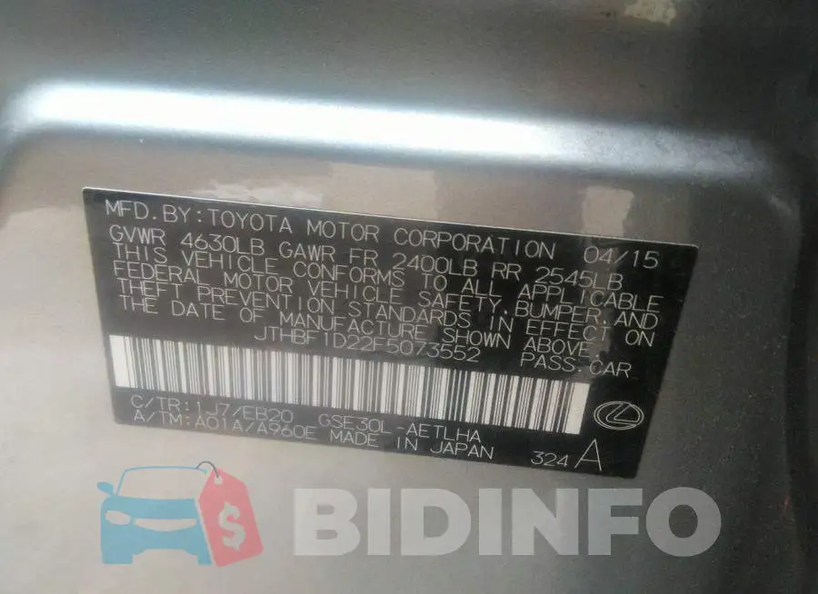 JTHBF1D22F5073552 Photo# 9