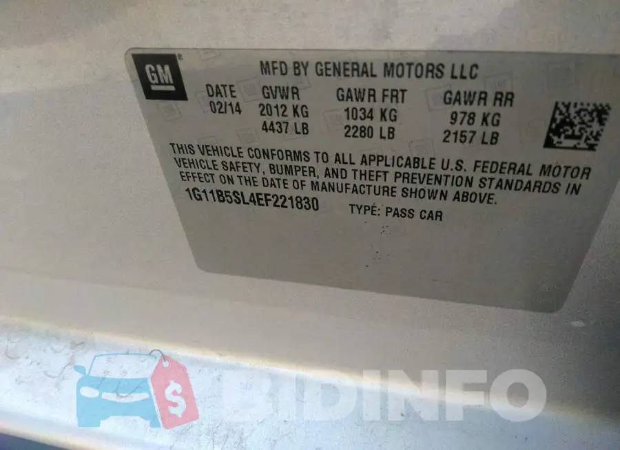 1G11B5SL4EF221830 Photo# 9