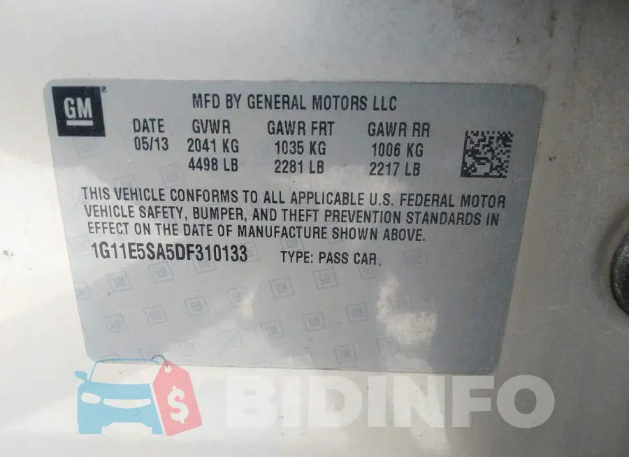 1G11E5SA5DF310133 Photo# 9