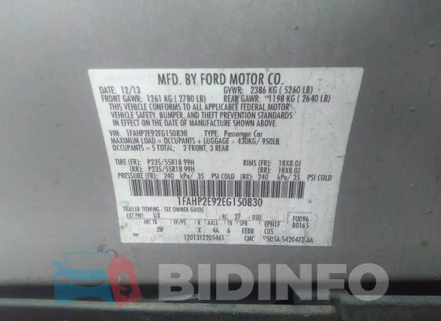 1FAHP2E92EG150830 Photo# 9