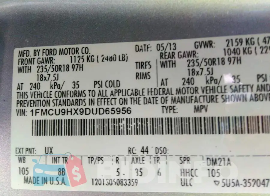 1FMCU9HX9DUD65956 Photo# 9