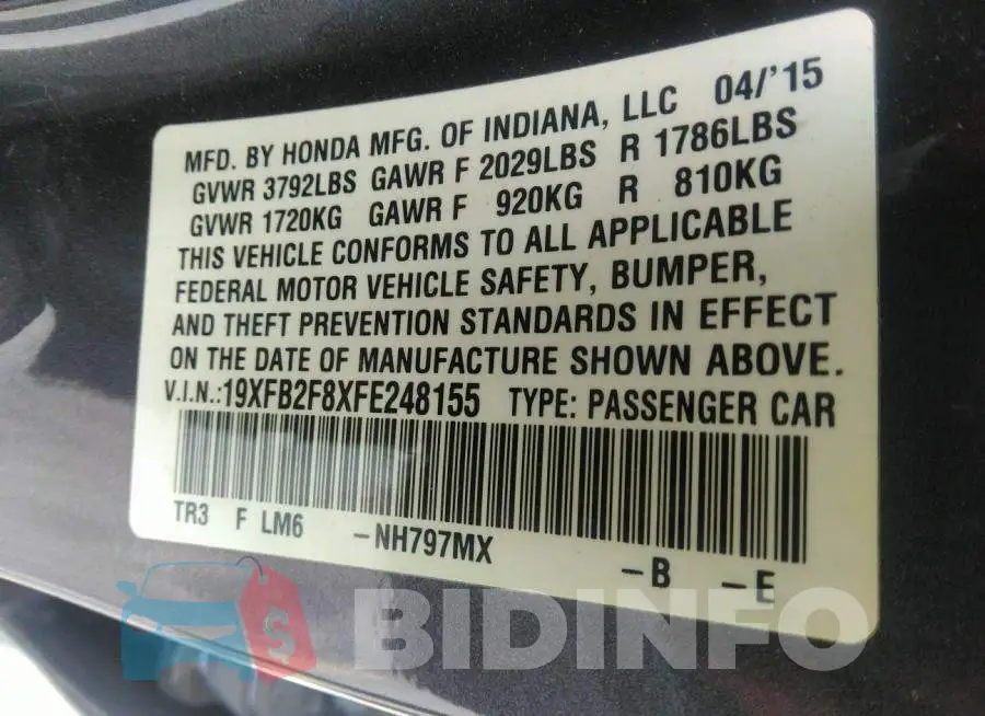 19XFB2F8XFE248155 Photo# 9