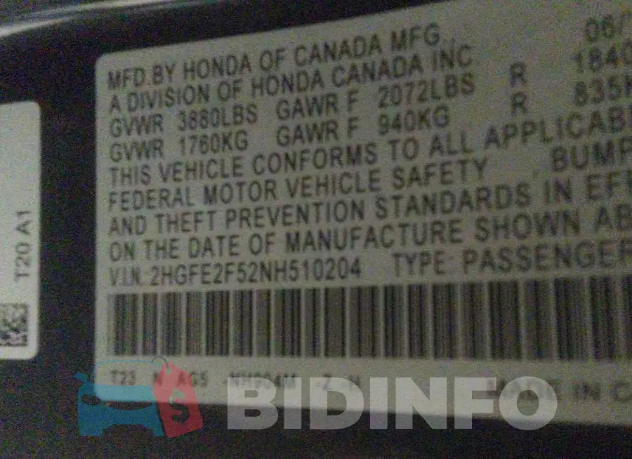 2HGFE2F52NH510204 Photo# 9