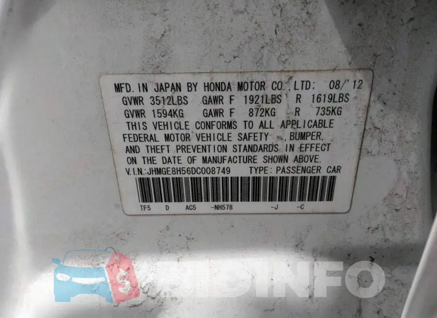 JHMGE8H56DC008749 Photo# 9