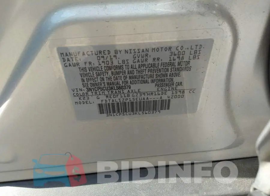 3N1CP5CU3KL560379 Photo# 9