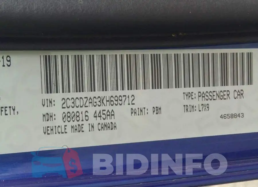 2C3CDZAG3KH699712 Photo# 9