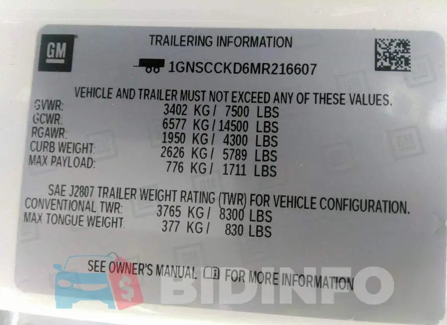 1GNSCCKD6MR216607 Photo# 9