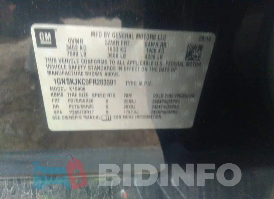 1GNSKJKC9FR283591 Photo# 9