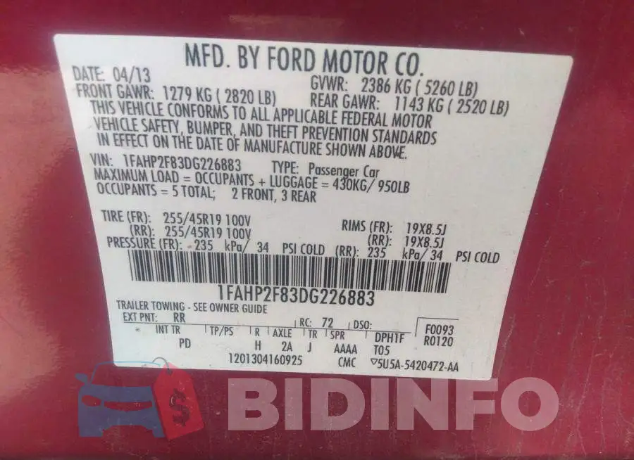 1FAHP2F83DG226883 Photo# 9