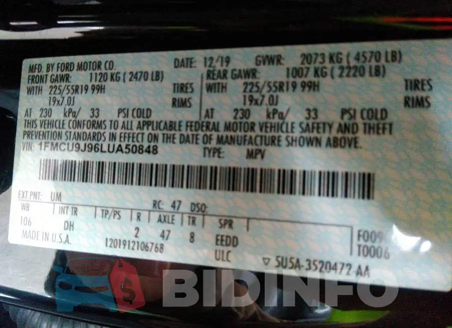 1FMCU9J96LUA50848 Photo# 9