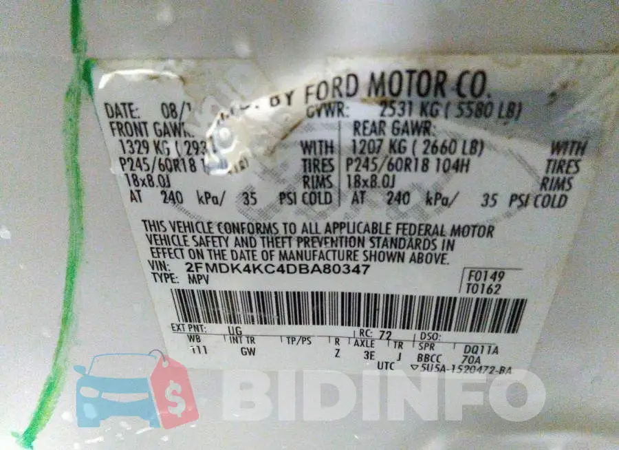 2FMDK4KC4DBA80347 Photo# 9