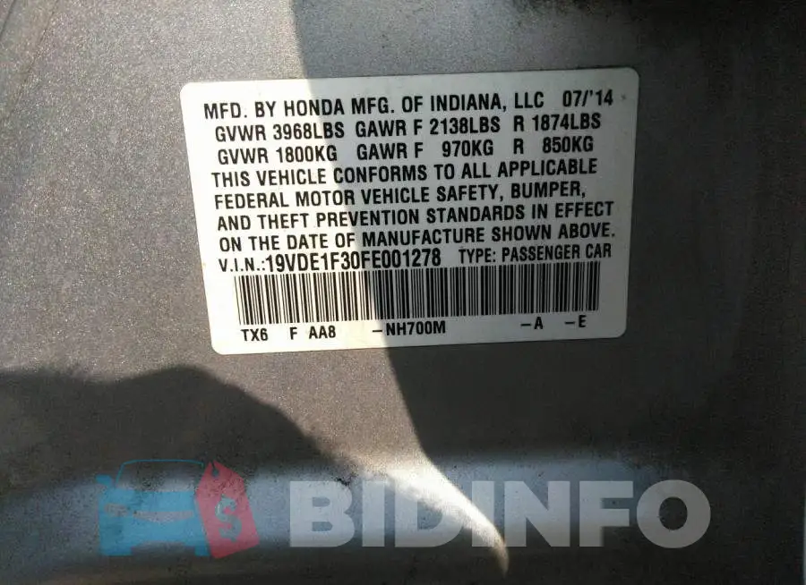 19VDE1F30FE001278 Photo# 9