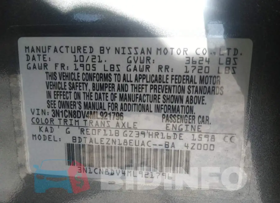 3N1CN8DV4ML921796 Photo# 9