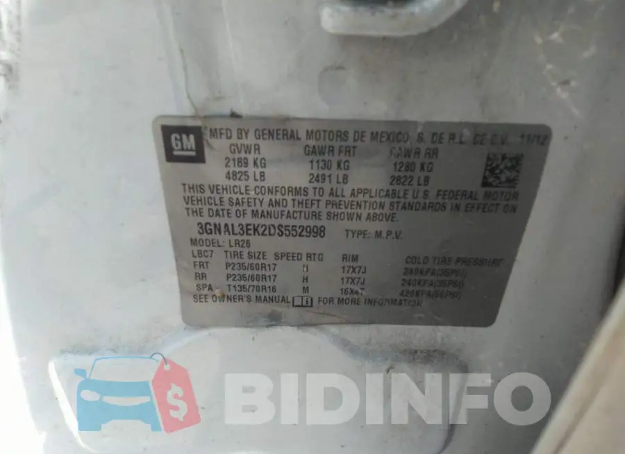3GNAL3EK2DS552998 Photo# 9