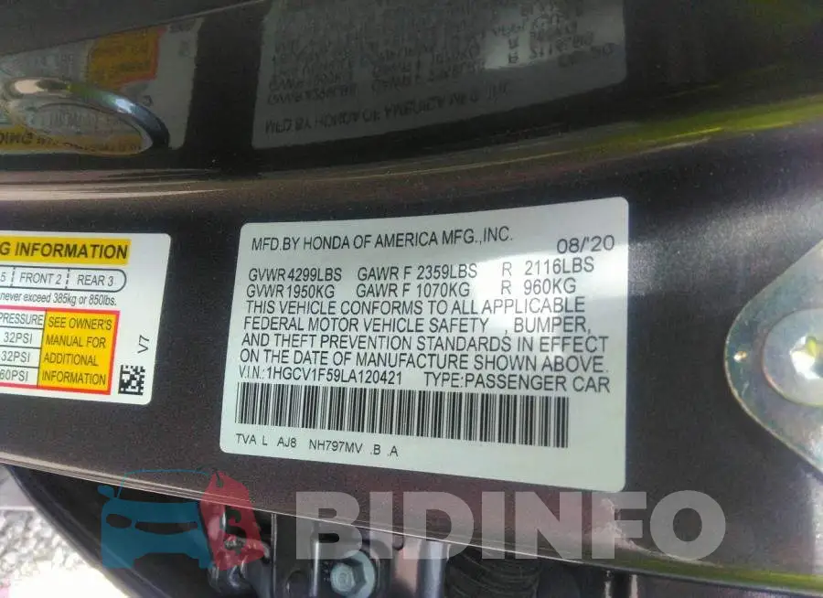 1HGCV1F59LA120421 Photo# 9
