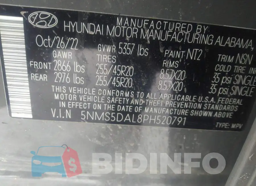 5NMS5DAL8PH520791 Photo# 9