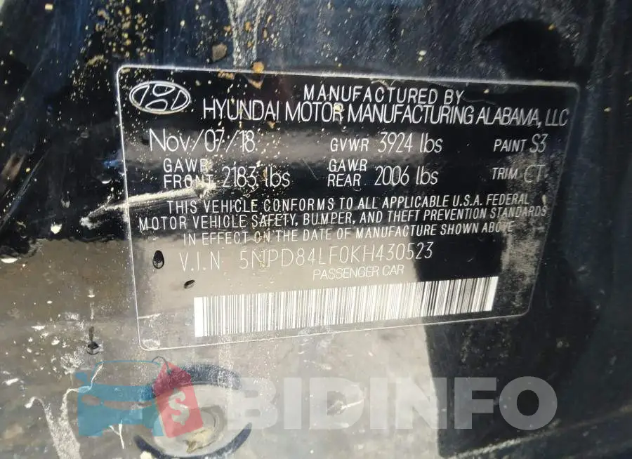 5NPD84LF0KH430523 Photo# 9