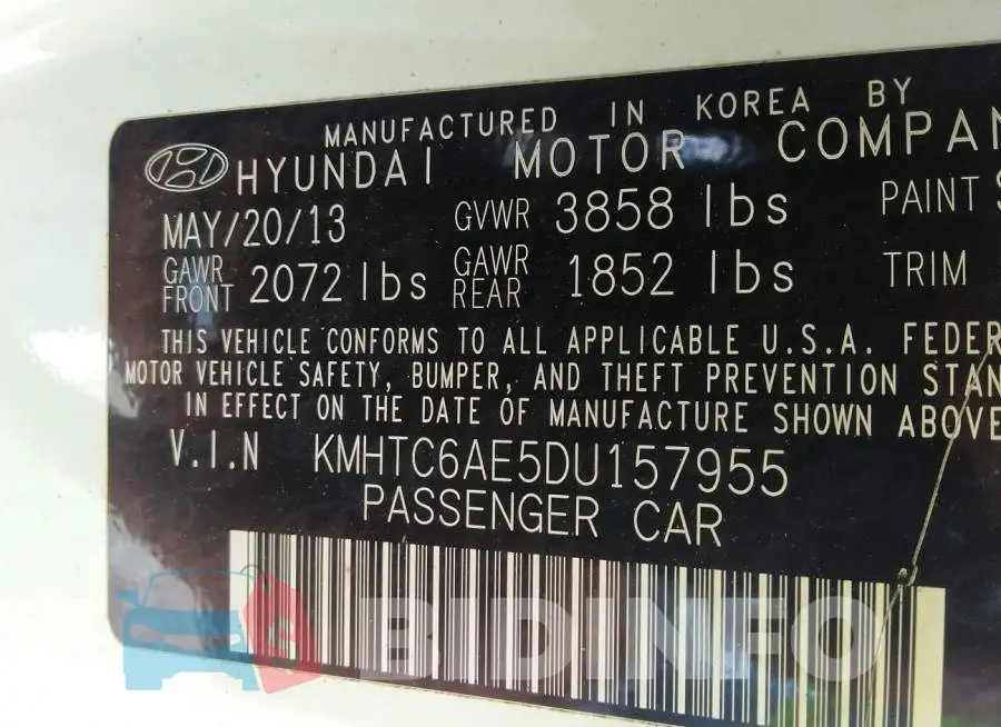 KMHTC6AE5DU157955 Photo# 9